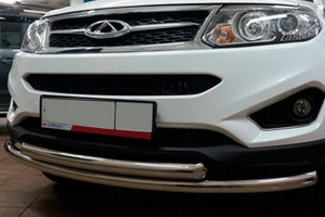 Защита переднего бампера двойная (d 60/60) Can Otomotiv Chery Tiggo 5 2014-2019 ― Auto-Clover