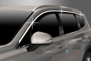 Дефлекторы на окна черные с хромированным молдингом (6 элементов) Autoclover Hyundai Santa Fe 2018-2019 ― Auto-Clover