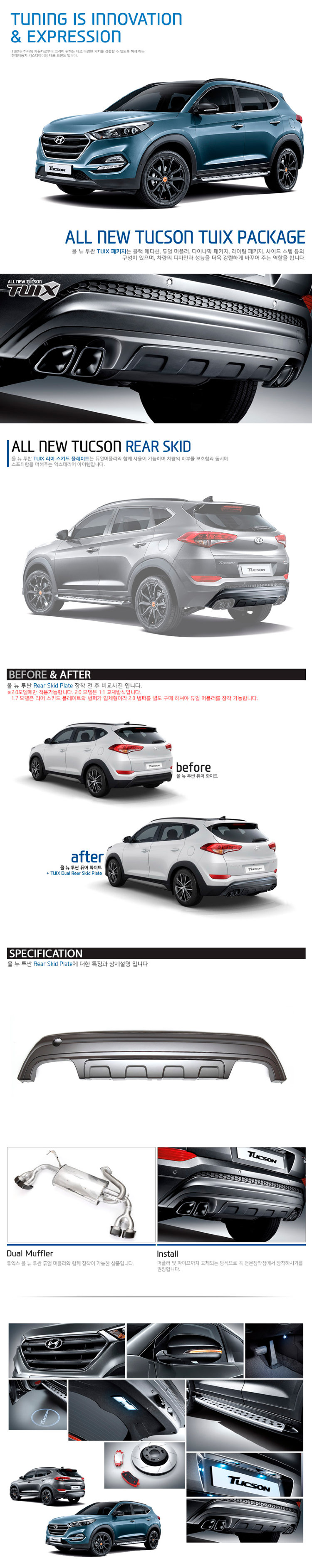 Диффузор заднего бампера под две выхлопные трубы Tuix Hyundai Tucson 2015-2019 no.13032