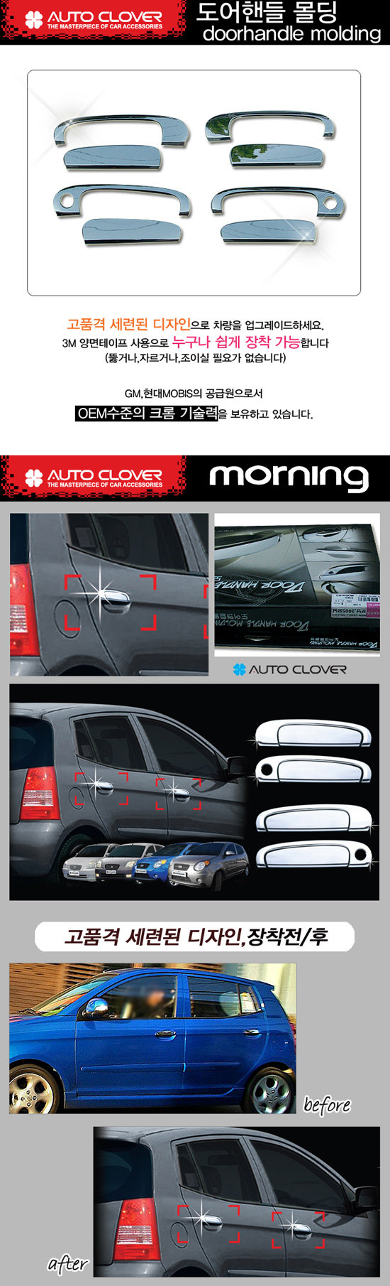 Хромированные накладки на ручки дверей Autoclover KIA Picanto 2004-2011 no.17452