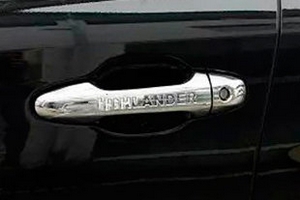Хромированные накладки с надписью на ручки дверей OEM-Tuning Toyota Highlander 2014-2019 ― Auto-Clover