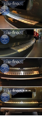 Накладка на площадку заднего бампера с загибом профилированная Alu-Frost Renault Duster 2011-2019