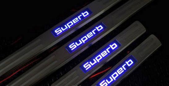 Накладки на пороги с Led подсветкой JMT Skoda Superb II 2008-2015 no.15554