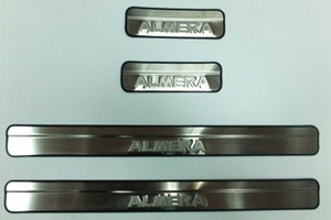 Накладки на пороги стальные JMT Nissan Almera 2012-2019 ― Auto-Clover
