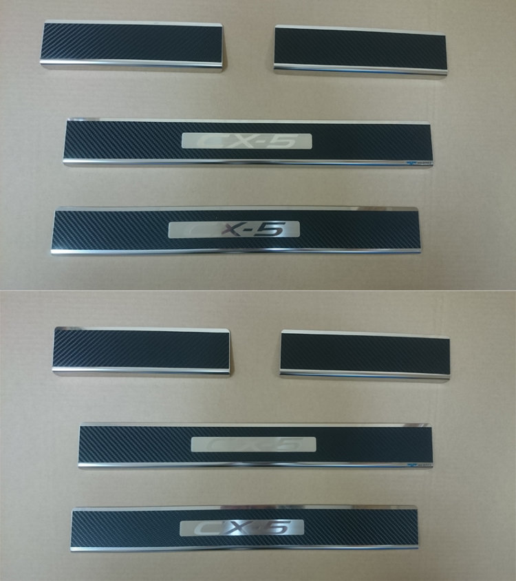 Накладки на пороги стальные карбон Alu-Frost Mazda CX-5 2012-2017 no.14787