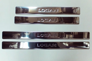 Накладки на пороги стальные Omsa Line Renault Logan 2004-2012 ― Auto-Clover