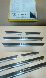 Накладки на пороги стальные с карбоном Alu-Frost Nissan X-Trail 2007-2014