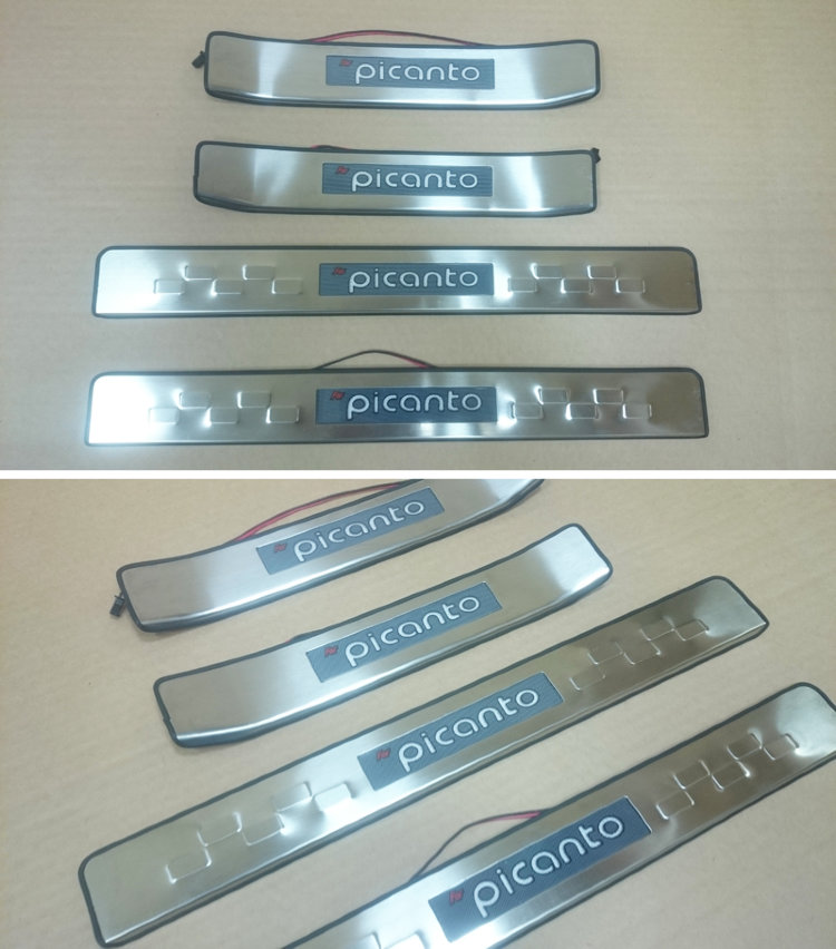 Накладки на пороги стальные с LED подсветкой JMT KIA Picanto 2012-2016 no.10731