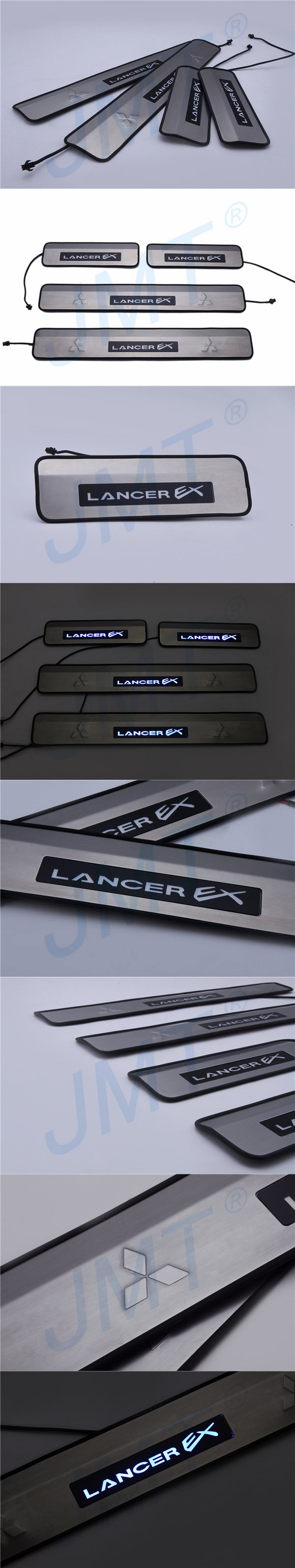 Накладки на пороги стальные с LED подсветкой JMT Mitsubishi Lancer X 2007-2017 no.10735