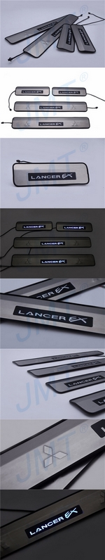 Накладки на пороги стальные с LED подсветкой JMT Mitsubishi Lancer X 2007-2017