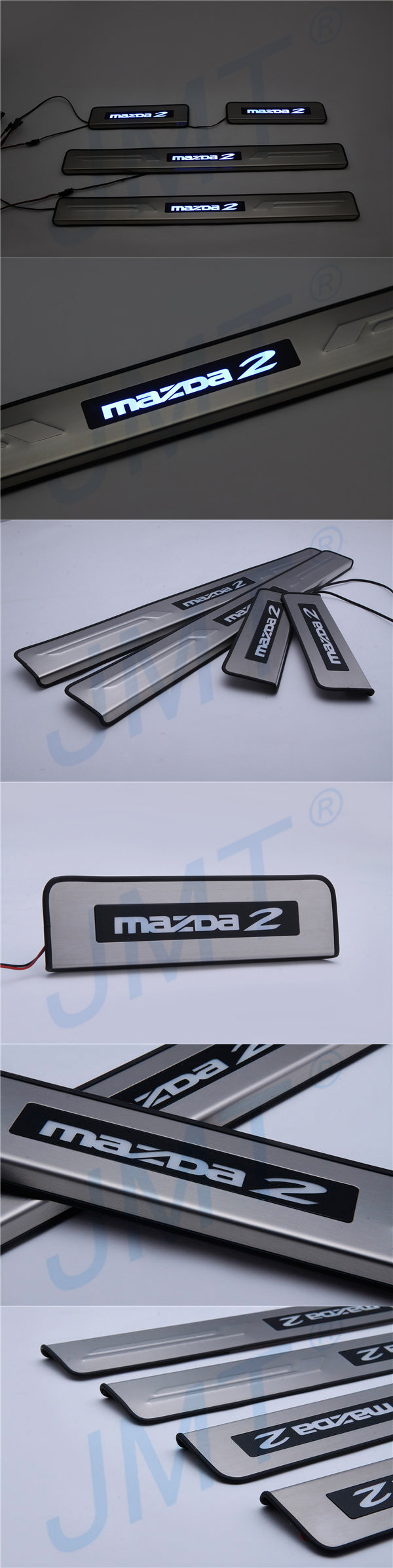 Накладки на пороги стальные с LED подсветкой JMT Mazda 2 II 2008-2014 no.10736