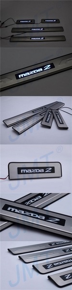 Накладки на пороги стальные с LED подсветкой JMT Mazda 2 II 2008-2014