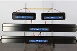 Накладки на пороги стальные с LED подсветкой JMT Nissan Almera 2012-2019