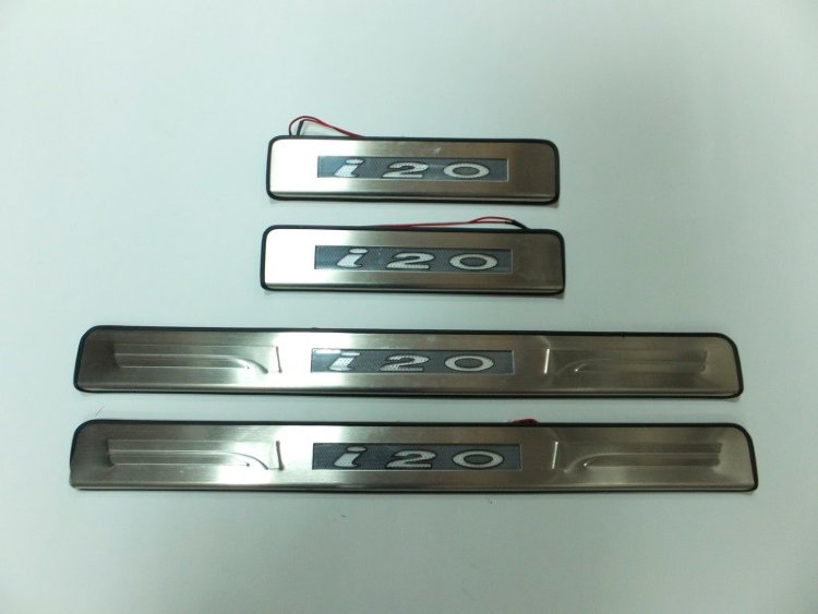 Накладки на пороги стальные с LED подсветкой JMT Hyundai i20 2008-2014 no.8712