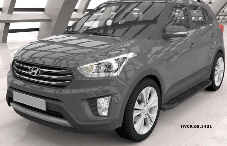 Пороги алюминиевые Corund Black Otomotiv Hyundai Creta 2016-2019 no.8657