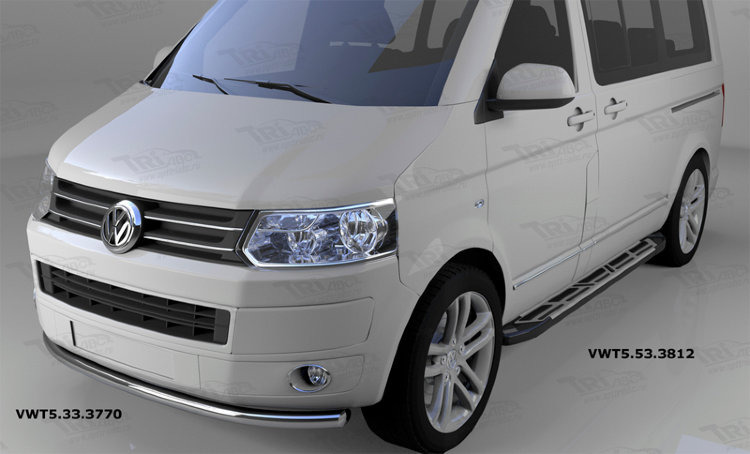 Пороги алюминиевые Corund Silver Can Otomotiv (короткая база) Volkswagen Transporter T5 2003-2015 no.11327