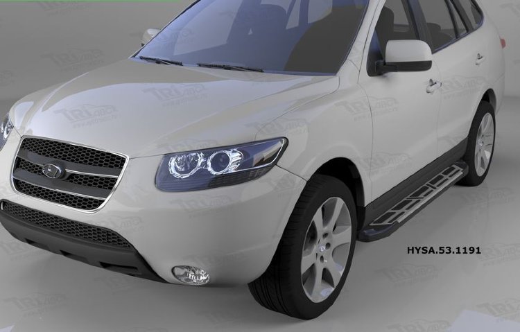Пороги алюминиевые Corund Silver Can Otomotiv Hyundai Santa Fe 2006-2009 no.12097