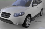 Пороги алюминиевые Corund Silver Can Otomotiv Hyundai Santa Fe 2006-2009