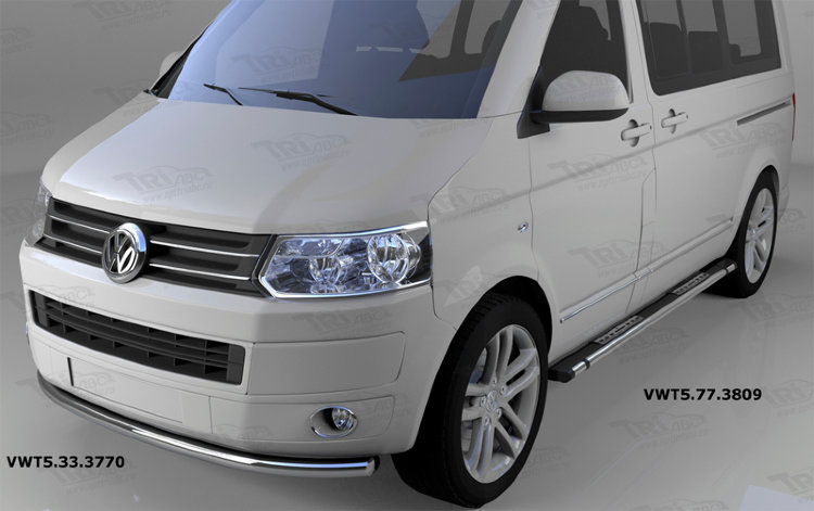 Пороги алюминиевые Emerald Black Can Otomotiv (короткая база) Volkswagen Transporter T5 2003-2015 no.11322
