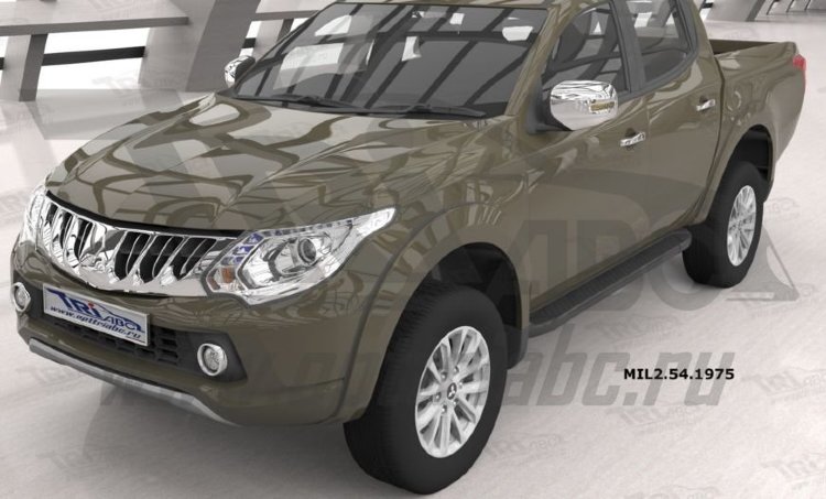 Пороги алюминиевые Sapphire Black Can Otomotiv Mitsubishi L200 2005-2015 no.11536