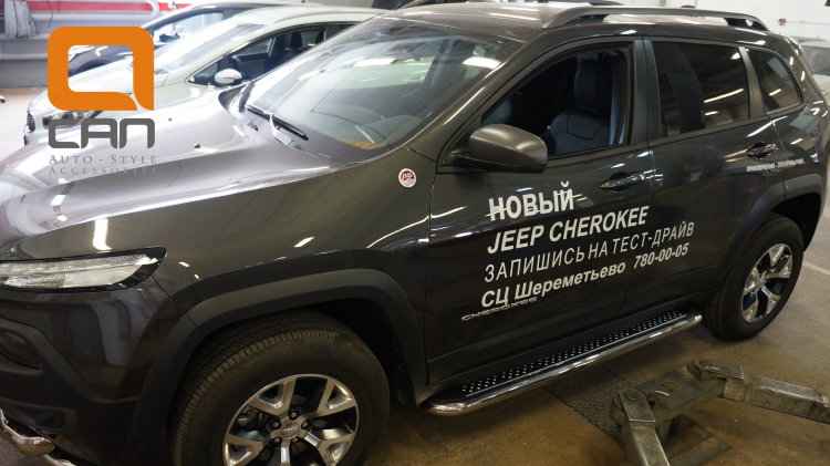 Пороги стальные труба с листом C2 (d 60) Can Otomotiv Jeep Cherokee 2014-2019 no.11160