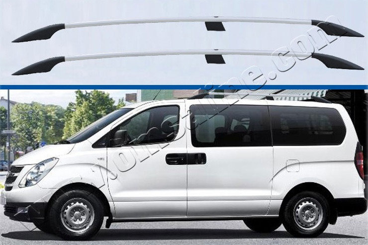 Рейлинги на крышу серебристые с алюминиевыми ножками Omsa Line Hyundai Grand Starex (H-1) 2007-2019 no.1940