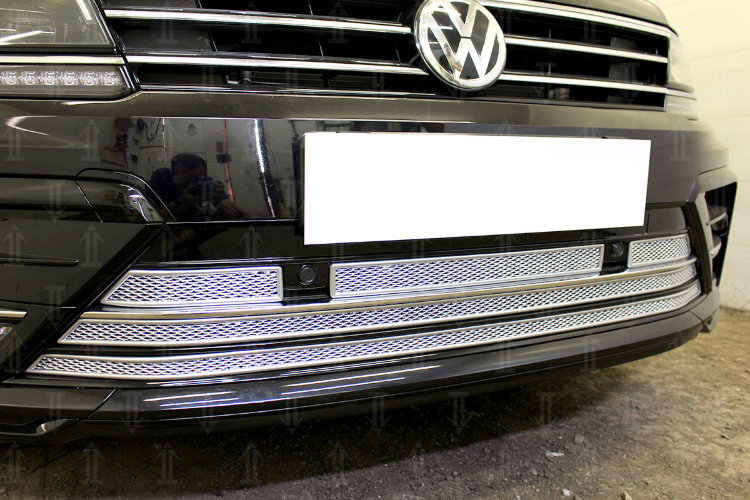Сетка защитная в бампер Premium хром Strelka Volkswagen Tiguan II 2016-2019 no.3257