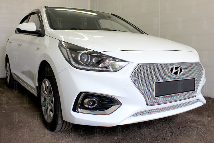 Сетка защитная в бампер Premium хром Strelka Hyundai Solaris 2017-2019 13592