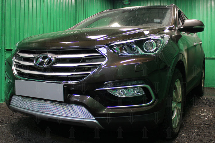 Сетка защитная в бампер Premium хром Strelka Hyundai Santa Fe 2012-2018 no.6870