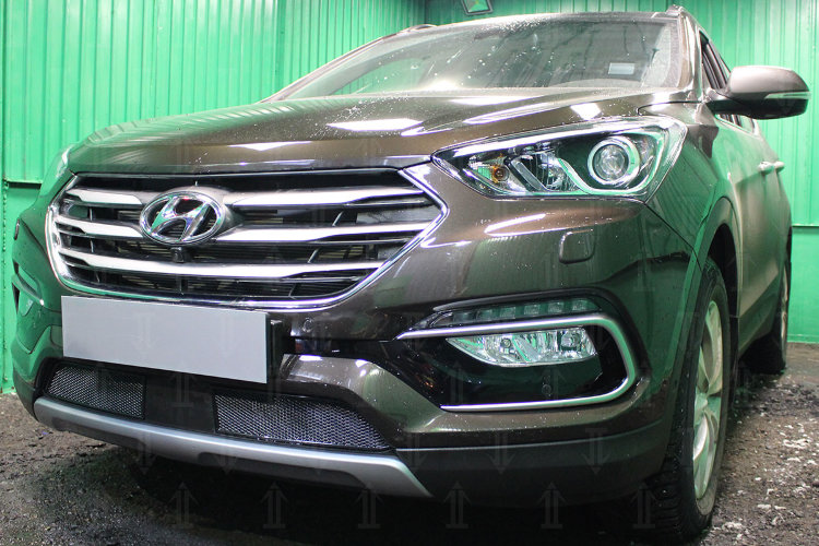 Сетка защитная в бампер (с датчиком ACC) Premium черный Strelka Hyundai Santa Fe 2012-2018 no.6869