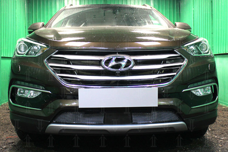 Сетка защитная в бампер (с датчиком ACC) Premium черный Strelka Hyundai Santa Fe 2012-2018 no.6869