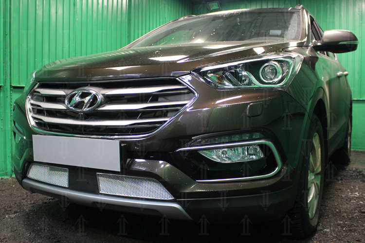 Сетка защитная в бампер (с датчиком ACC) Premium хром Strelka Hyundai Santa Fe 2012-2018 no.6868