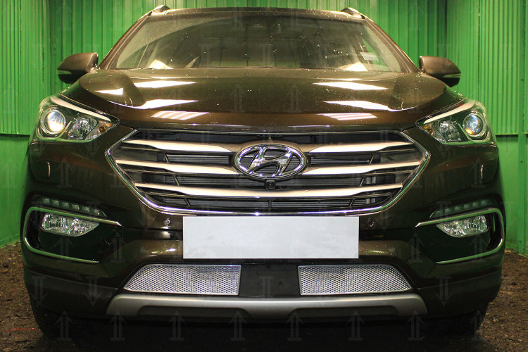 Сетка защитная в бампер (с датчиком ACC) Premium хром Strelka Hyundai Santa Fe 2012-2018 no.6868