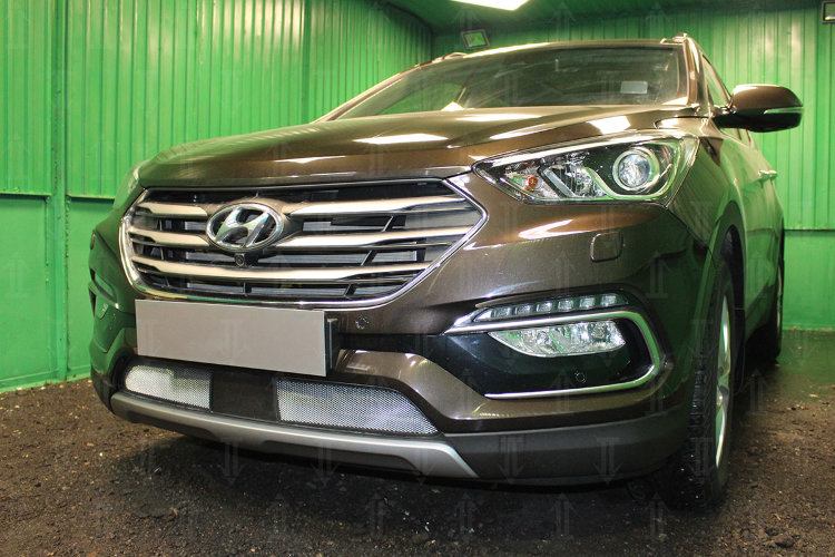 Сетка защитная в бампер (с датчиком ACC) Standart хром Strelka Hyundai Santa Fe 2012-2018 no.6875