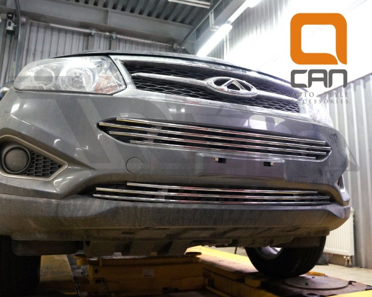 Стальная решетка в передний бампер (d 12) Can Otomotiv Chery Tiggo 5 2014-2019 no.8438