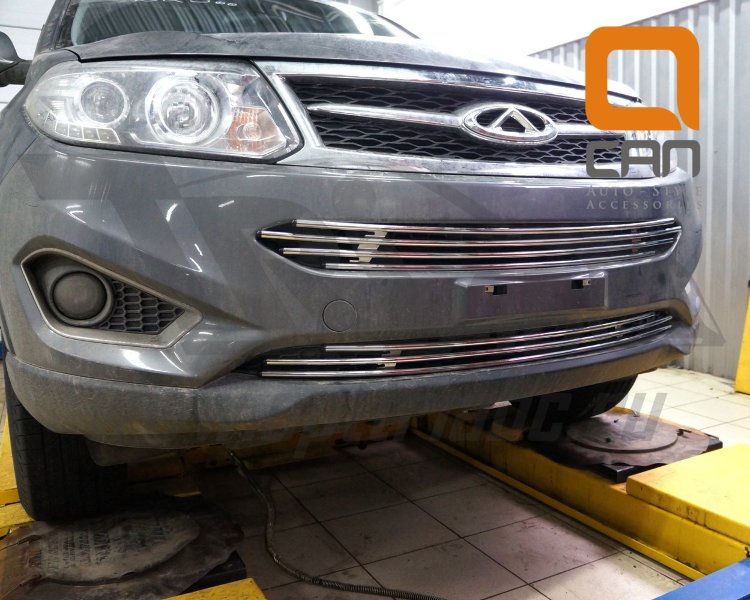 Стальная решетка в передний бампер (d 12) Can Otomotiv Chery Tiggo 5 2014-2019 no.8438