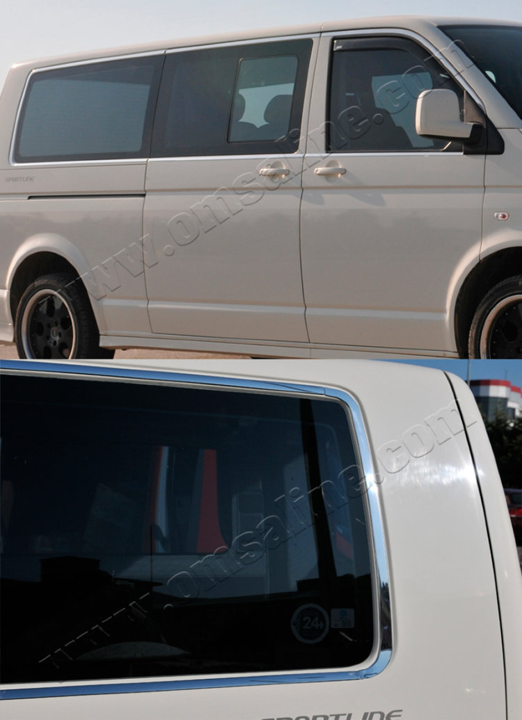 Стальные молдинги на окна дверей (14 элементов, 2 сдвижные двери) Omsa Line Volkswagen Transporter T5 2003-2015 no.13894