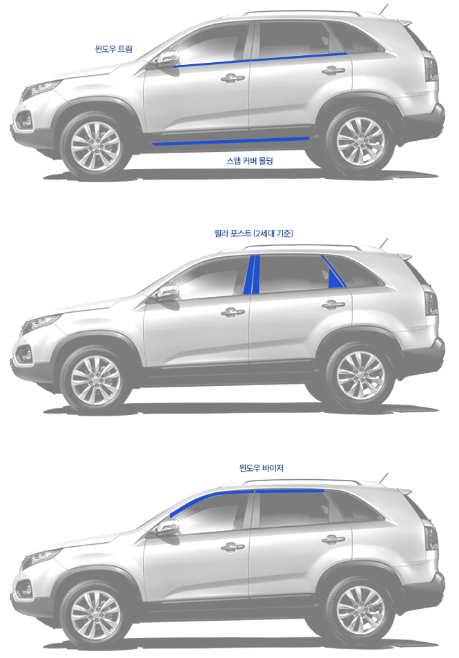 Стальные молдинги на окна дверей (низ) Kumchang KIA Sorento 2009-2012 no.15568