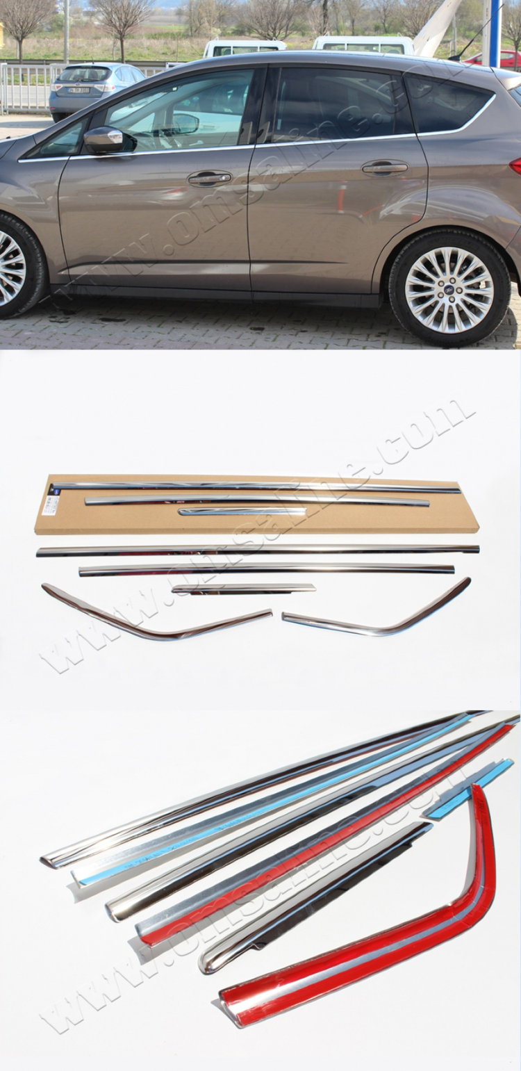 Стальные молдинги на окна дверей (низ) Omsa Line Ford C-Max 2010-2019 no.13704
