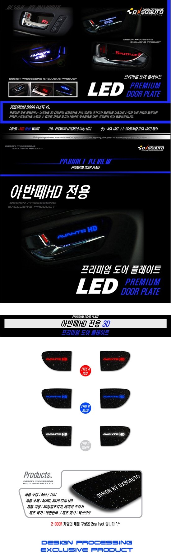 Светодиодная подсветка внутренних ручек дверей Dxsoauto (Avante HD) Hyundai Elantra 2006-2010 1218
