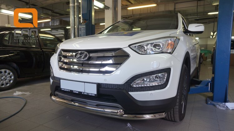 Защита переднего бампера двойная (d 60/60) Can Otomotiv Hyundai Santa Fe 2012-2018 no.11248