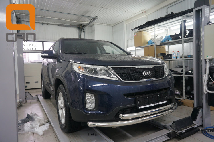 Защита переднего бампера двойная (d 60/60) Can Otomotiv KIA Sorento 2013-2017 no.11269