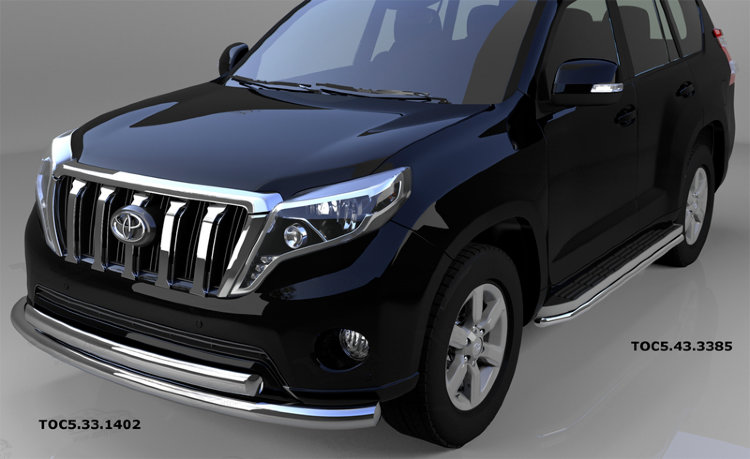 Защита переднего бампера двойная круг-овал (d 76/75х42) Can Otomotiv Toyota Land Cruiser Prado 150 2010-2019 no.11047