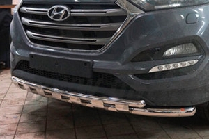 Защита переднего бампера двойная Shark (d 60/42) Can Otomotiv Hyundai Tucson 2015-2019 ― Auto-Clover