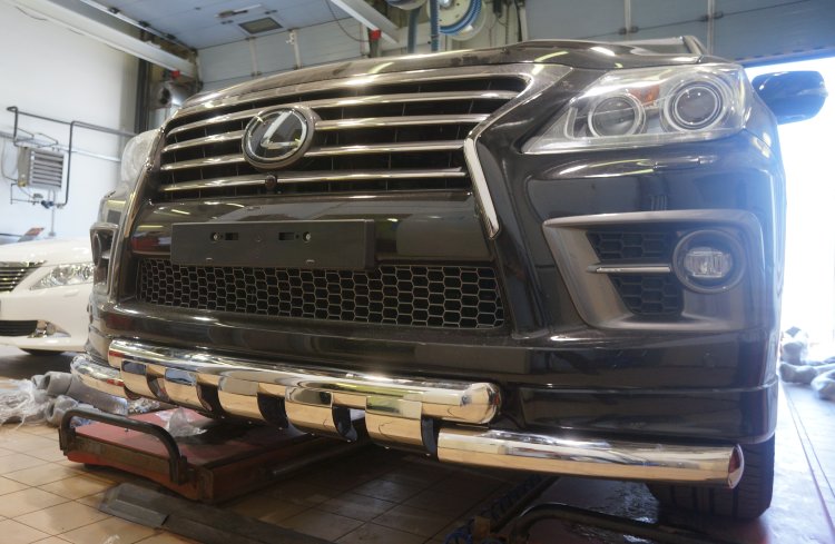 Защита переднего бампера двойная Shark (d 76/76) Can Otomotiv Lexus LX570 2008-2019 no.11142