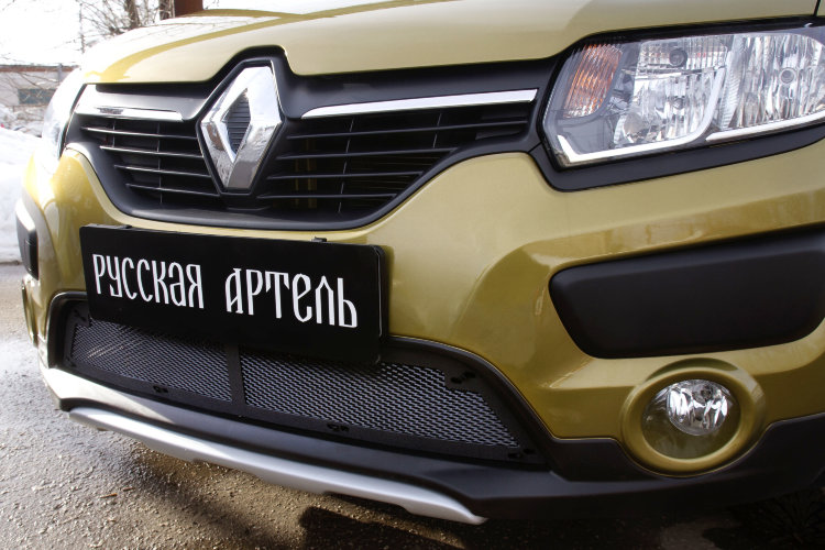 Защитная сетка решетки переднего бампера Русская Артель Renault Sandero Stepway 2012-2019 no.162