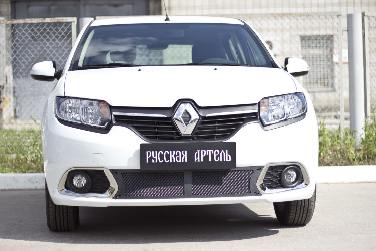 Защитная сетка решетки переднего бампера Русская Артель Renault Sandero 2012-2019 no.166